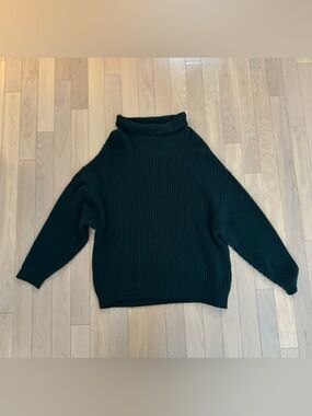 Free People Oversized Chunky Knit Turtleneck Sweater Forest Green M